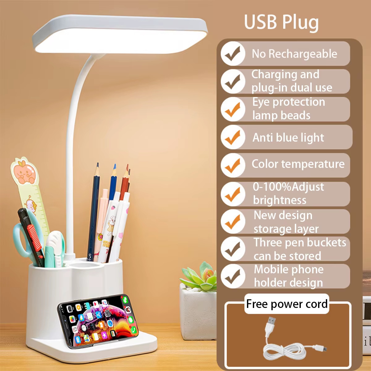 USB Learning Dormitory LED Desk Lamp Eye Protection College Student Book Reading