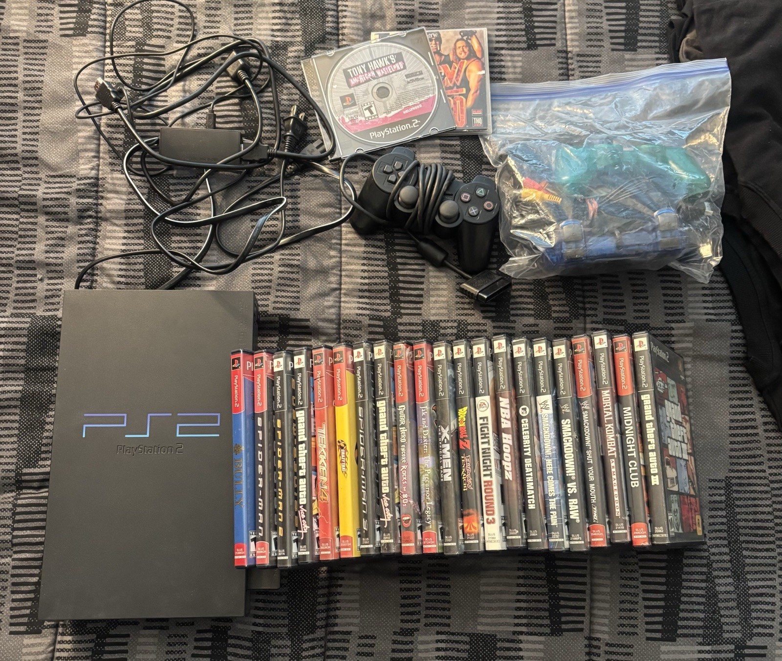 Sony PlayStation 2 Console Lot with Controllers, Games, X-Men, Mortal Kombat