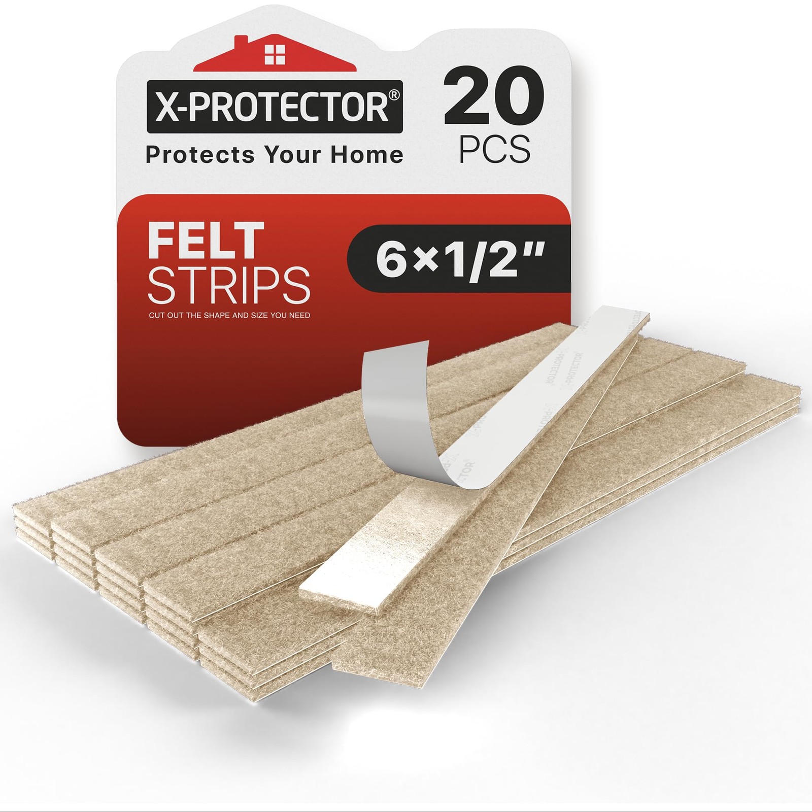 X-Protector Felt Furniture Pads - 20 PCS 6 x 6 x 1/2" 20 Beige, Strips, Beige 
