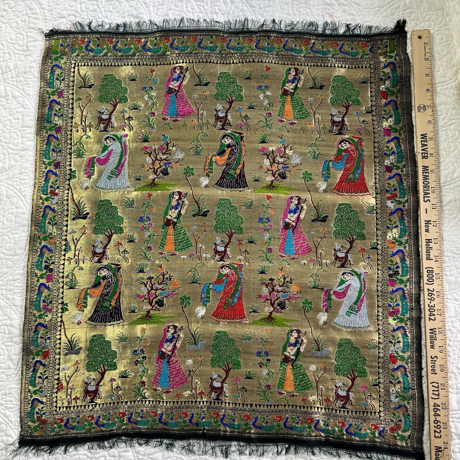 Antique Silk Banarasi Tapestry / Wall Hanging Hand Woven Textile India Gold