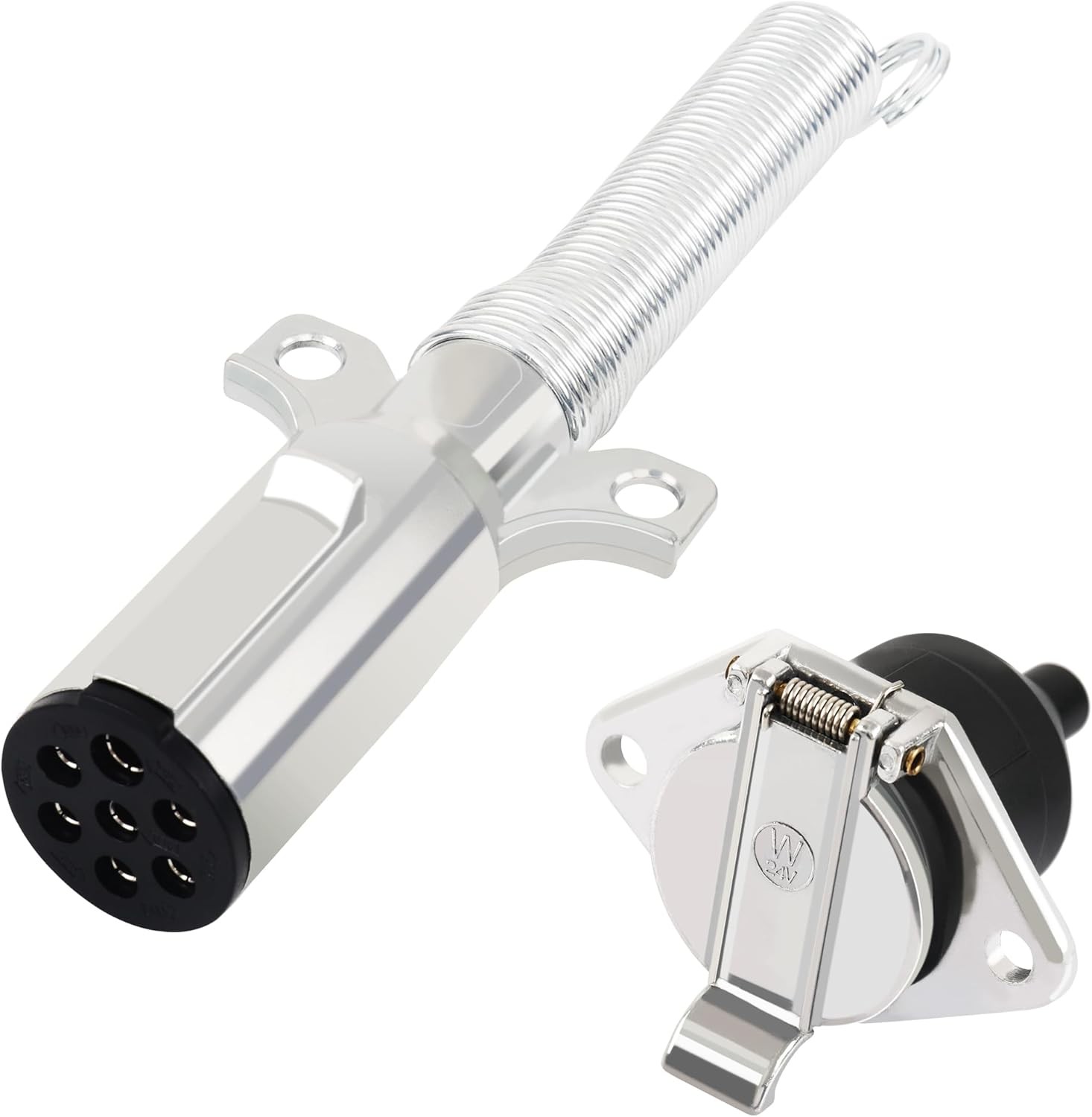 7 Way Trailer Plug and Socket Set for Semi Truck, 7-Pin Trailer Connector, Heavy