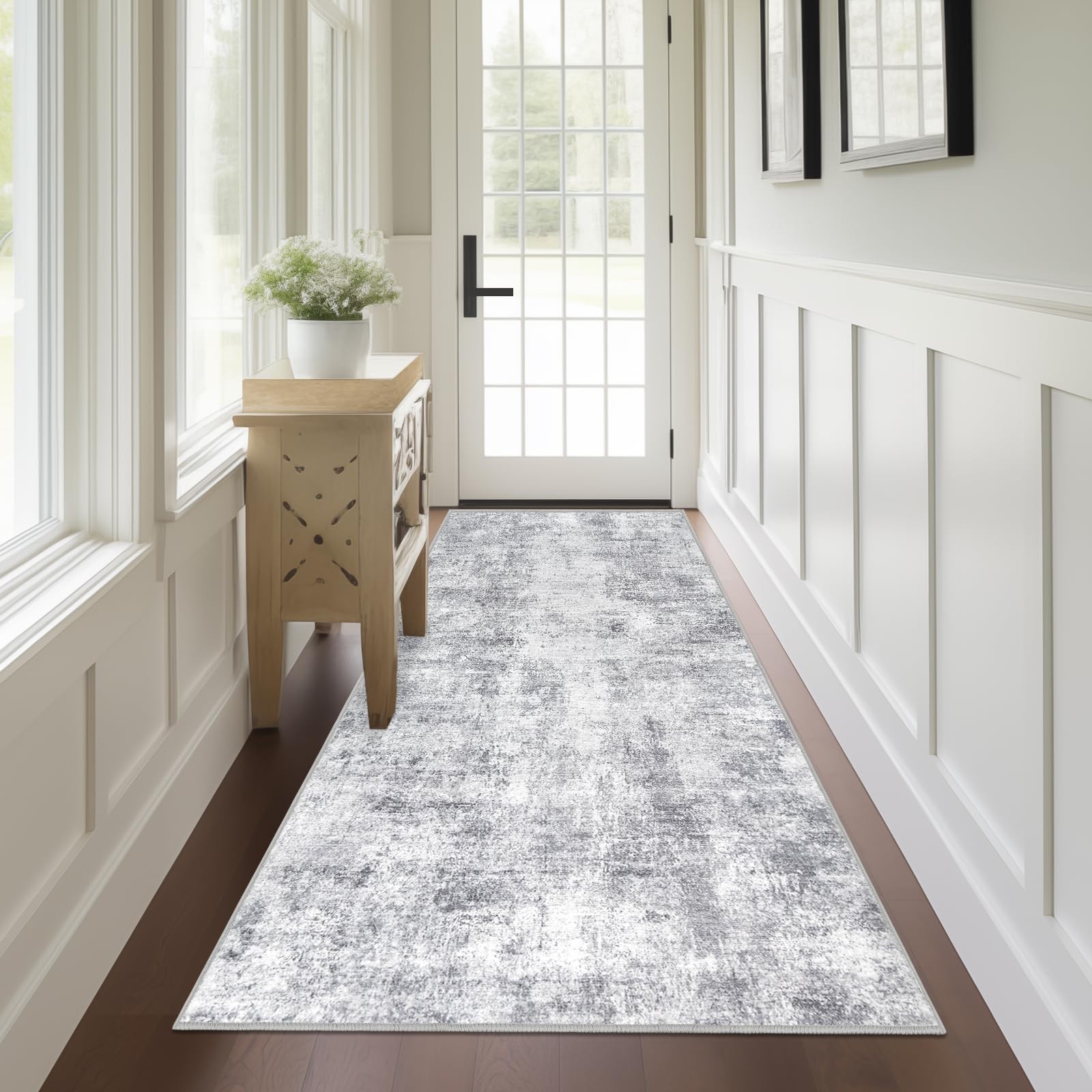 Capslpad 2x6 Grey Abstract Hallway Runner Rug, Ultra Soft, Washable, Non-Slip