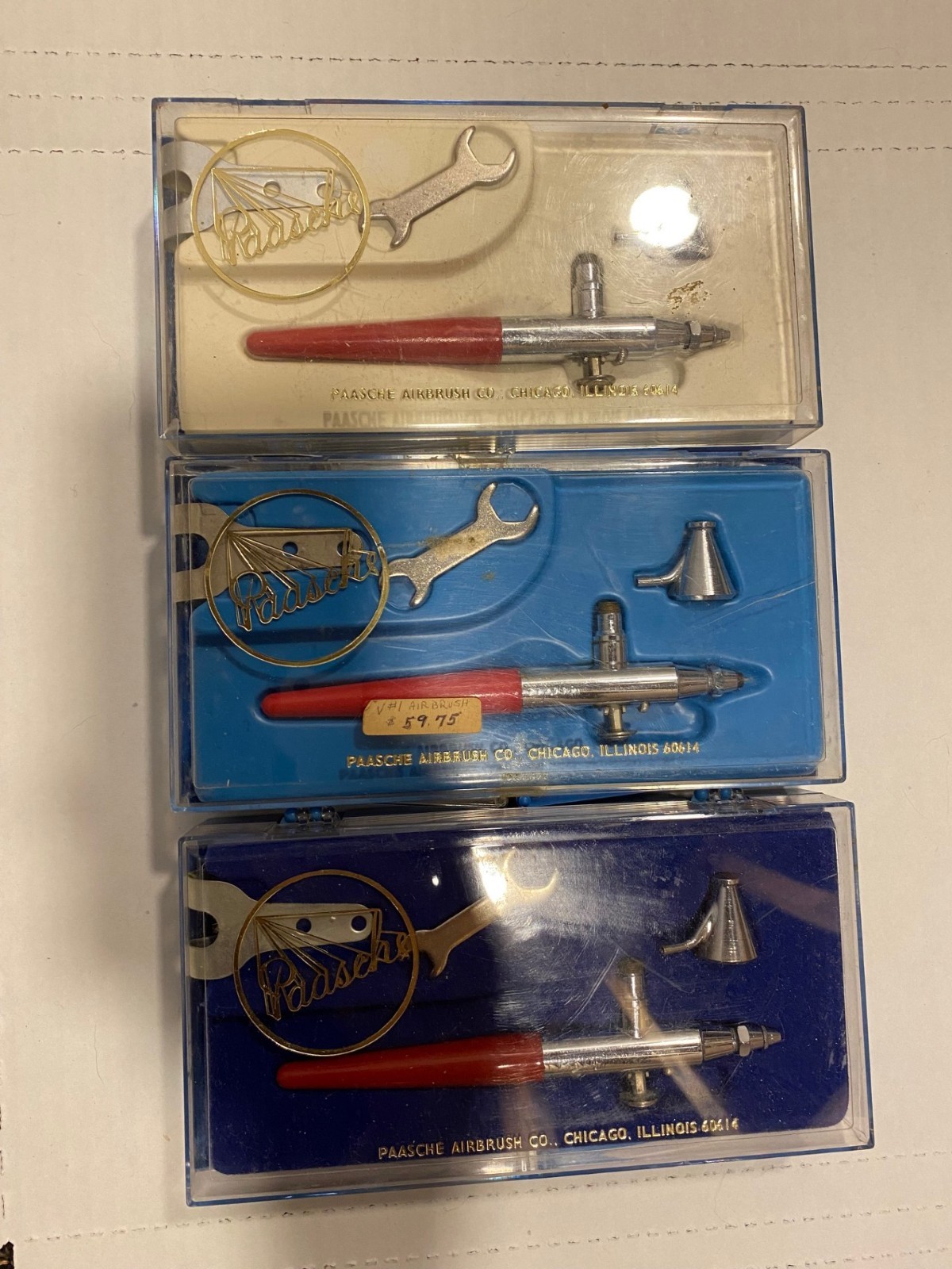 LOT 3 Paasche Type V Airbrush Kit Used Condition w/ Paperwork & Case