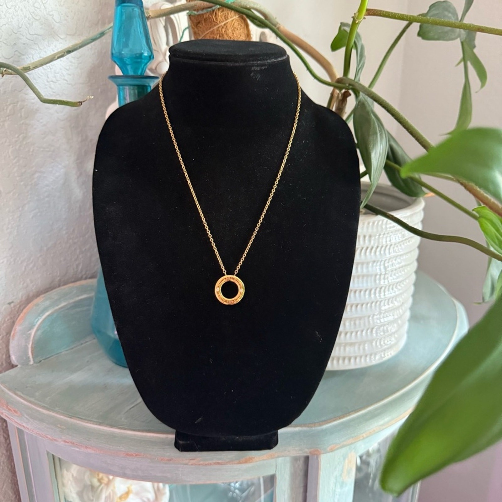 Michael Kors Gold Tone Ring Pendant Necklace