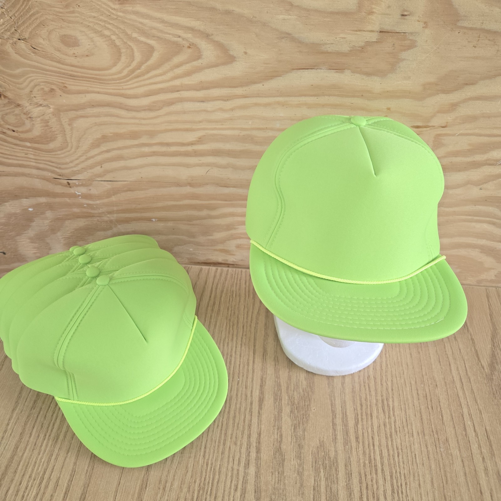 Vintage Blank Neon Green Nissin Puffer Foam Adj Snap Trucker Hat Rare 1 Per