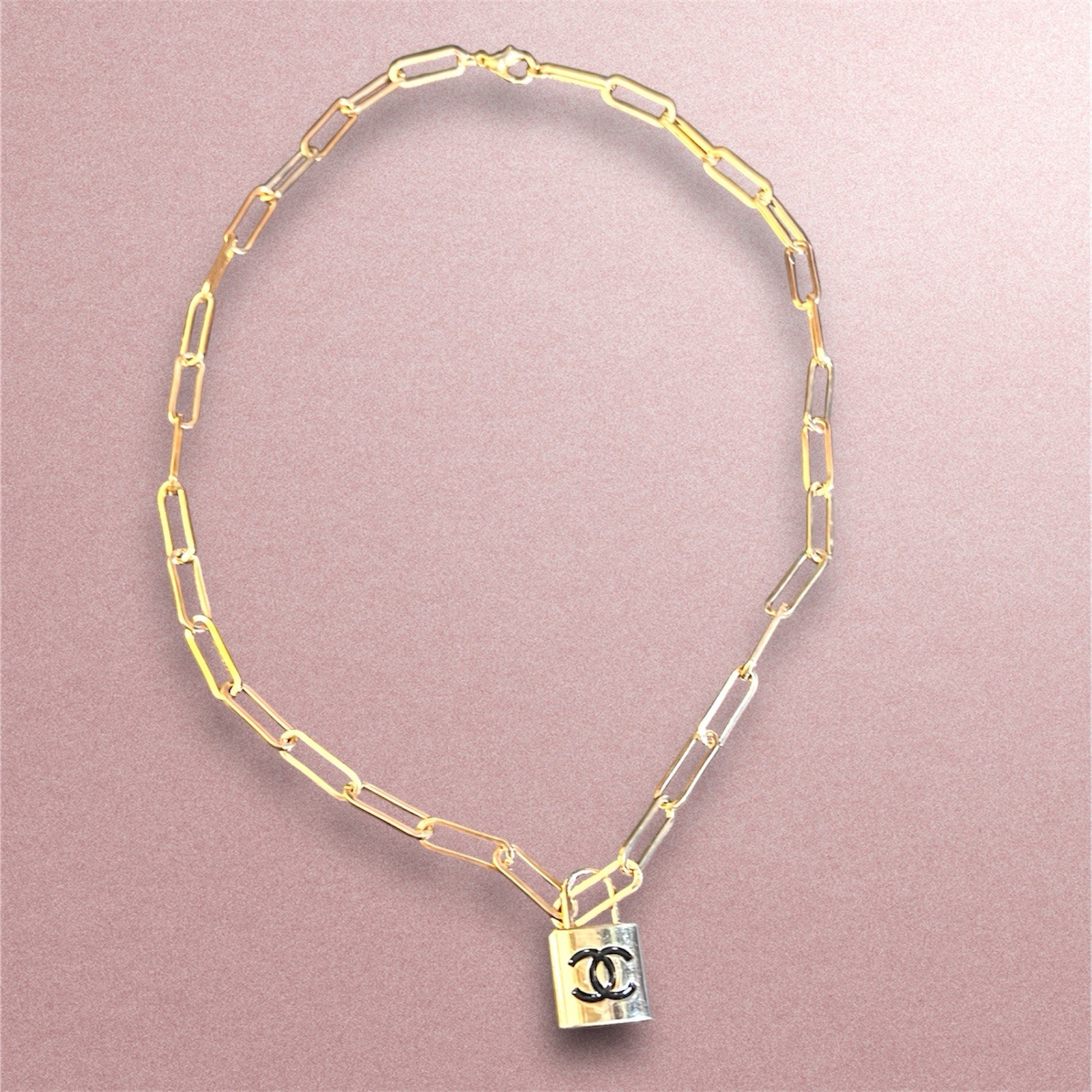 Gold-Tone Chain Necklace with Padlock Pendant 17”