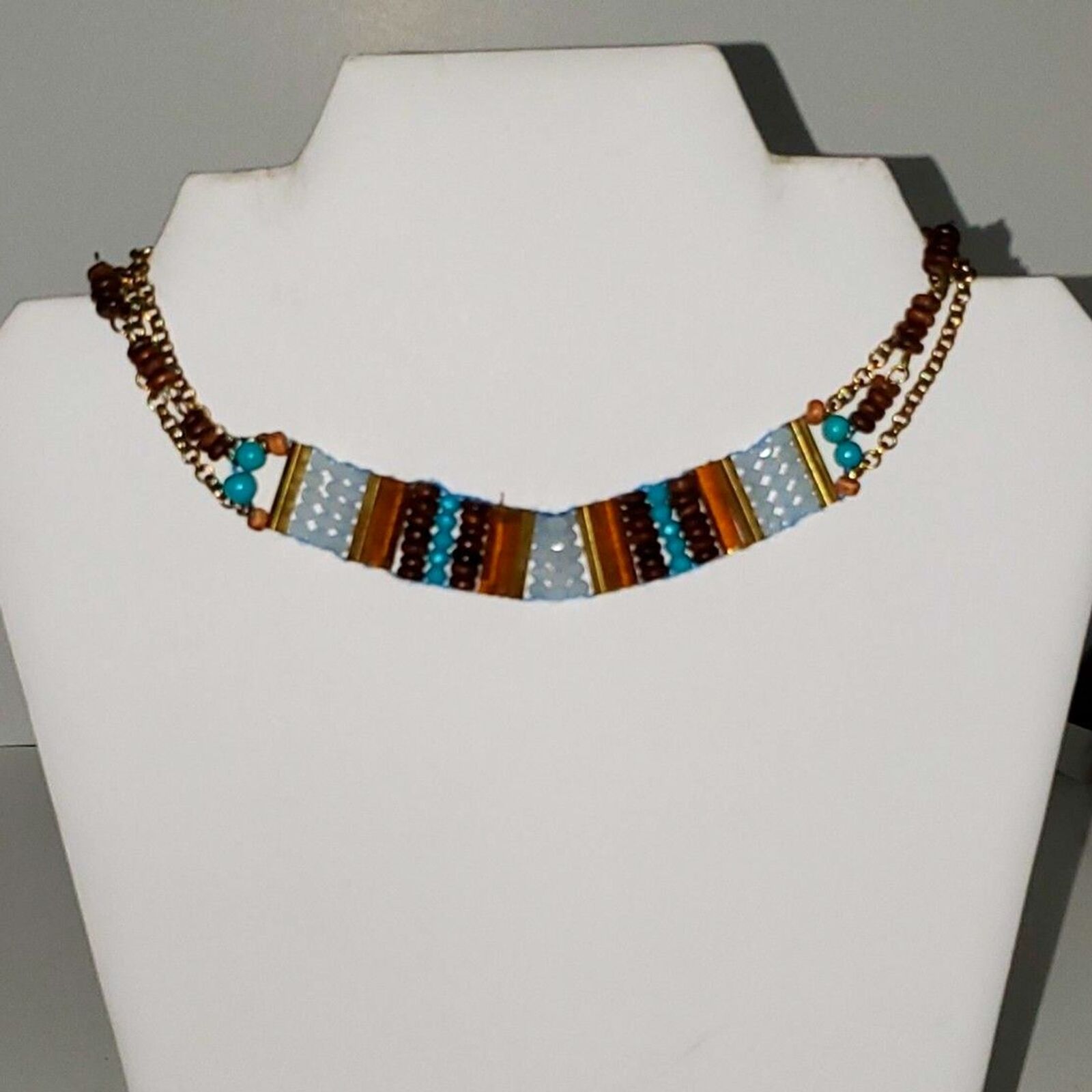 Boho Beaded Choker Chain Necklace Hippie Native American Vintage Costume Jewelry