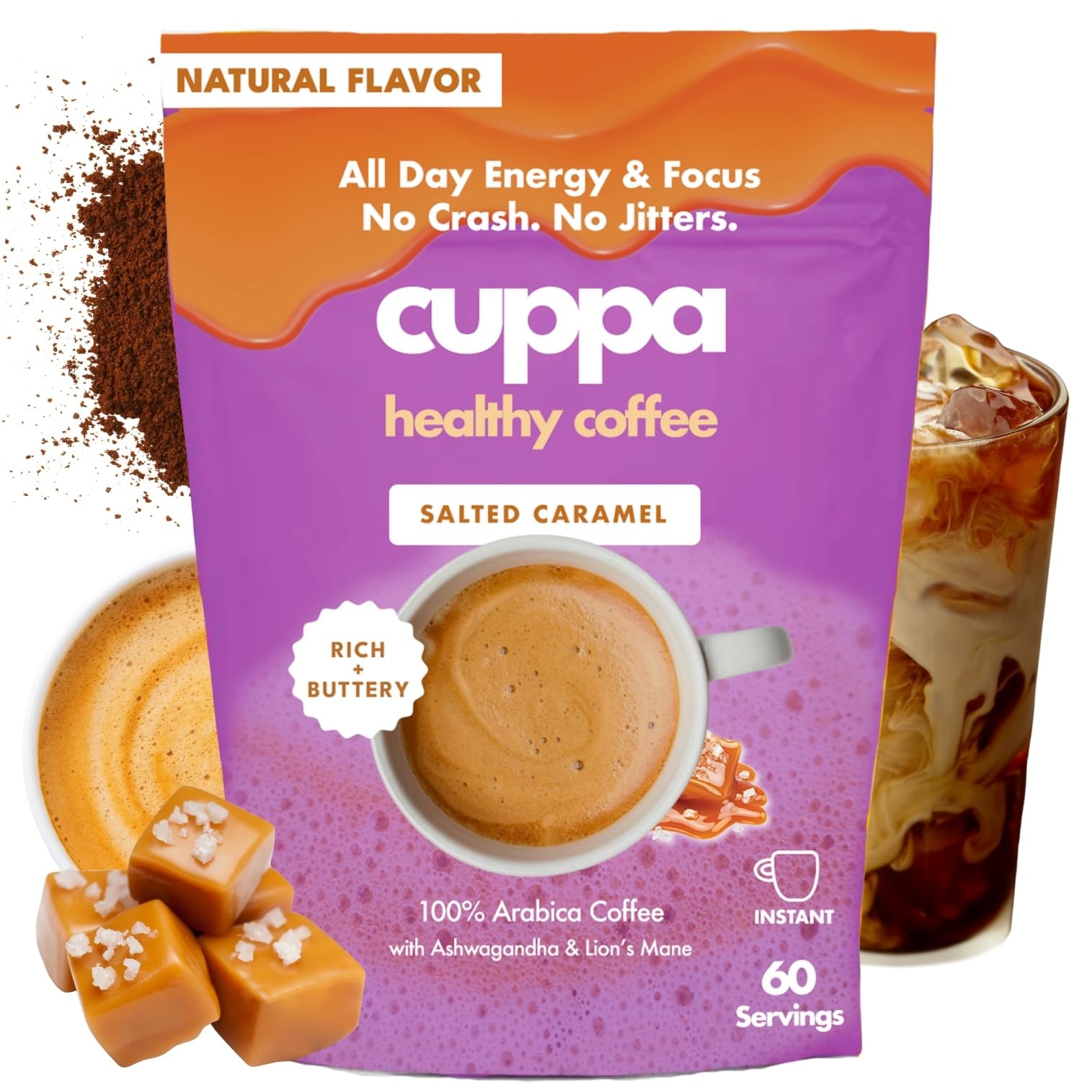 Cuppa Salted Caramel Mushroom Coffee with Adaptogens & 7.8 Ounce (Pack of 1) 