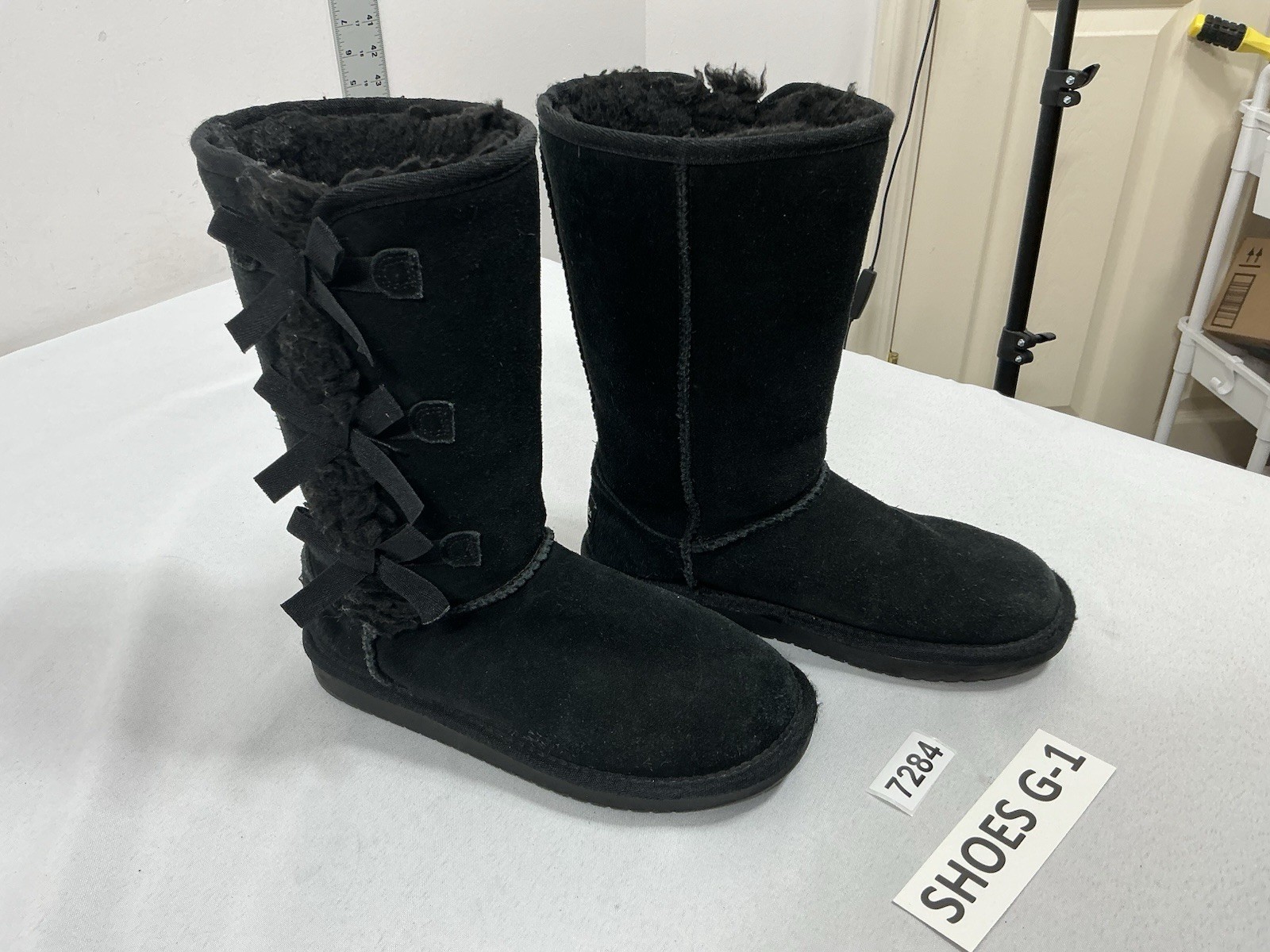 Girls Koolaburra By Ugg Pull On Midcalf Boots Size 2 Black Lined Bow Accents