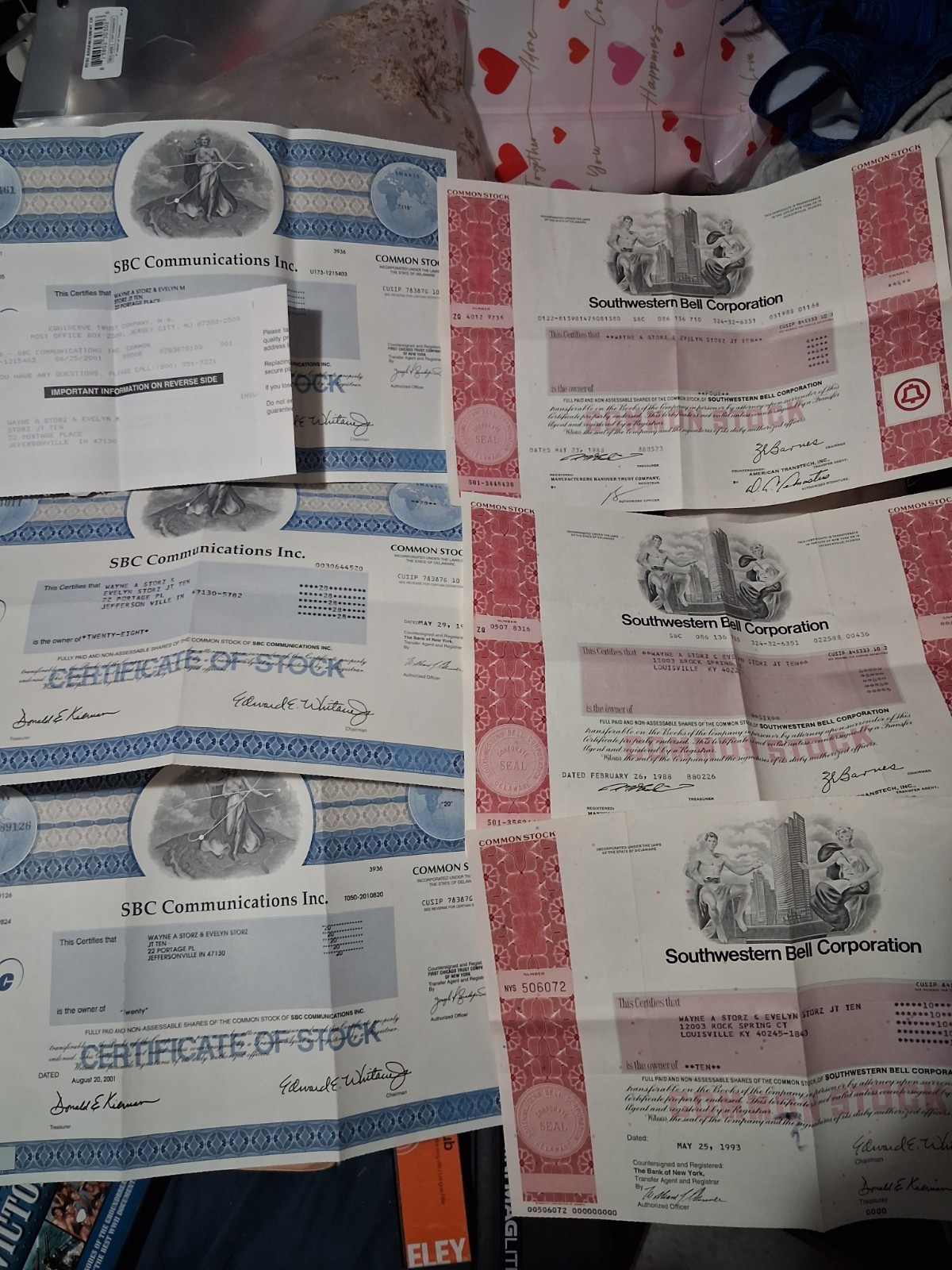SBC Communications Inc. & Southwestern Bell Corporation Stock Certificates Lot