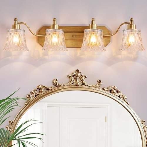 Vintage Bathroom Light Fixtures, 4-Light Vanity Light, Matte 4-Lights Gold