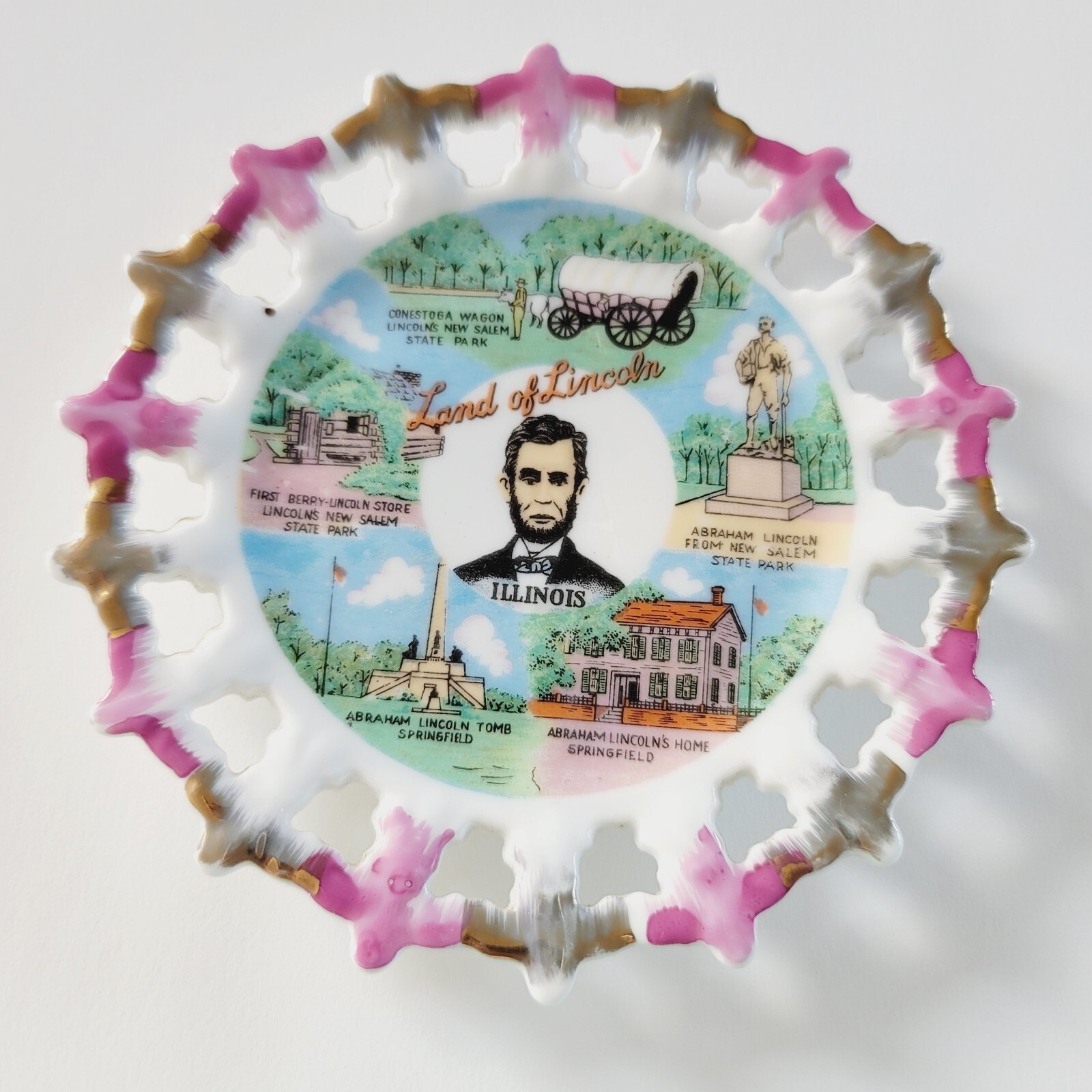 Decorative Souvenir Plate Land of Lincoln Points of Interest Home Tomb & More