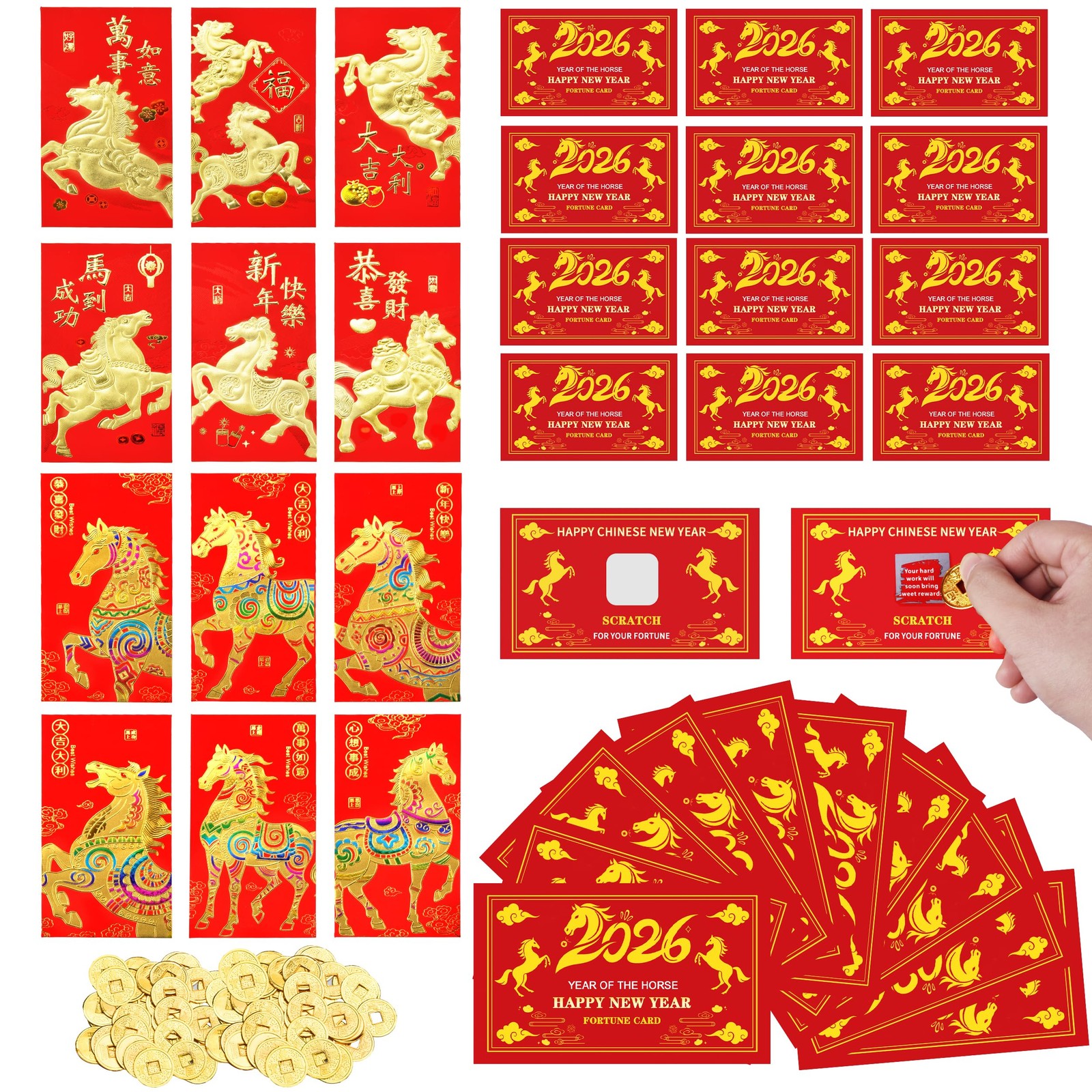 KESOCORAY Chinese New Year Scratch off 8 inches x 7 x 0.1 cm, Red 