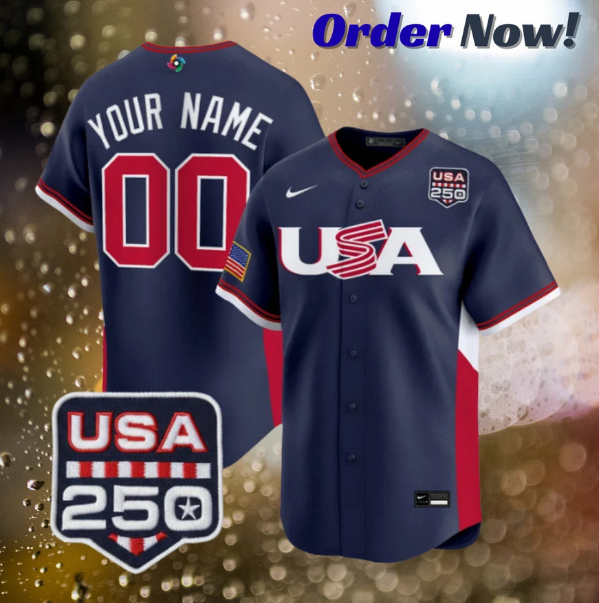Custom Team USA Navy 2026 USA 250 Patch Stitched Jersey All Sizes