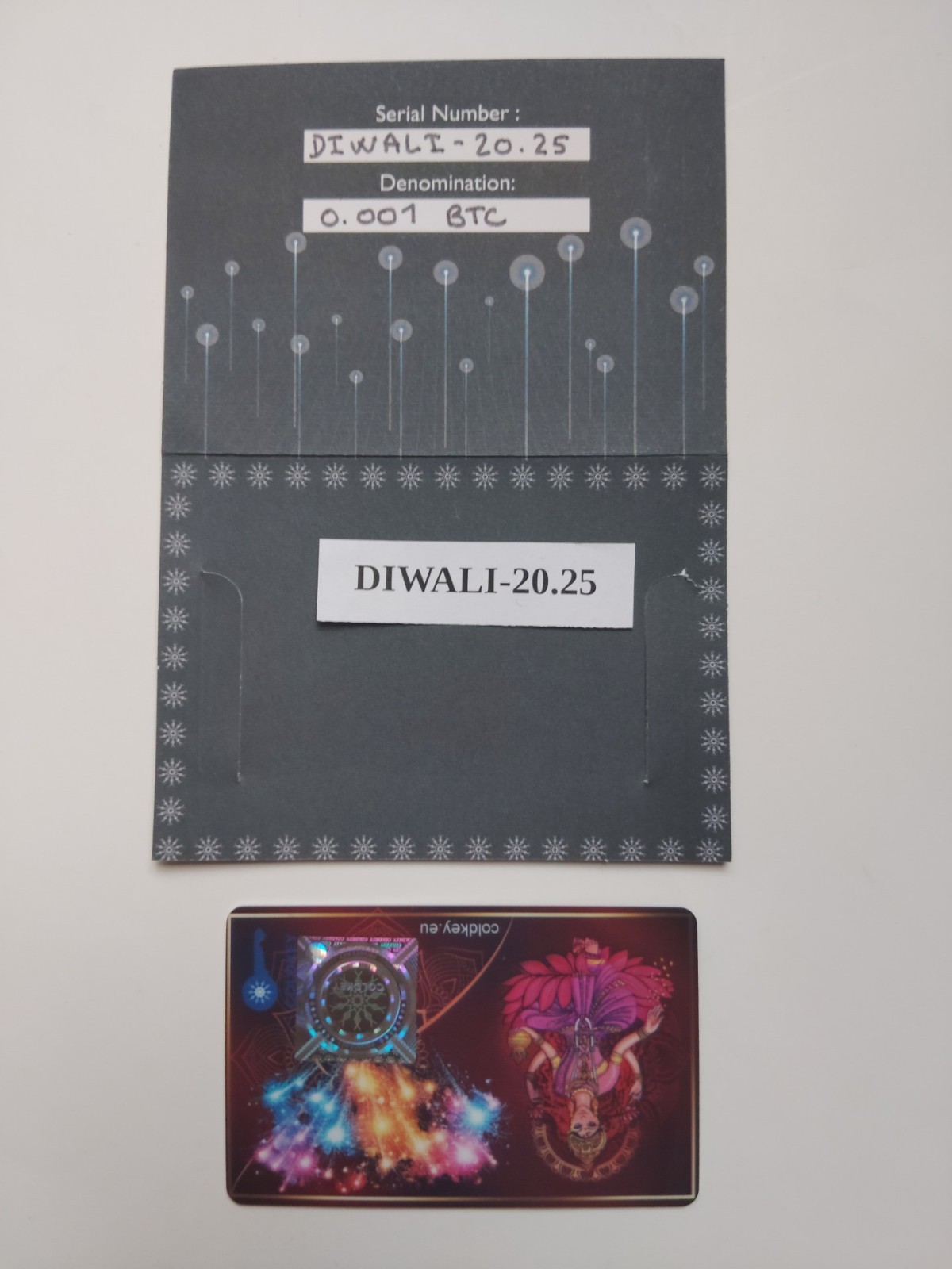Rare 2020 Diwali Edition Coldkey Physical Bitcoin Wallet (Empty/No Balance)