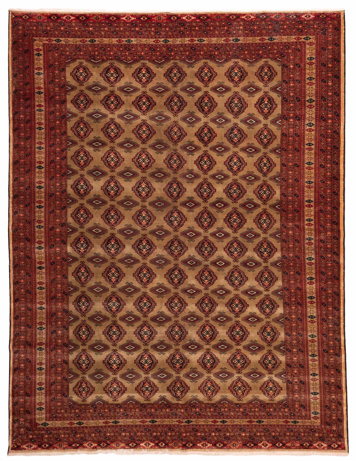 Vintage Geometric Area Rug 10'2" x 12'9" Traditional Hand-Knotted Wool Carpet