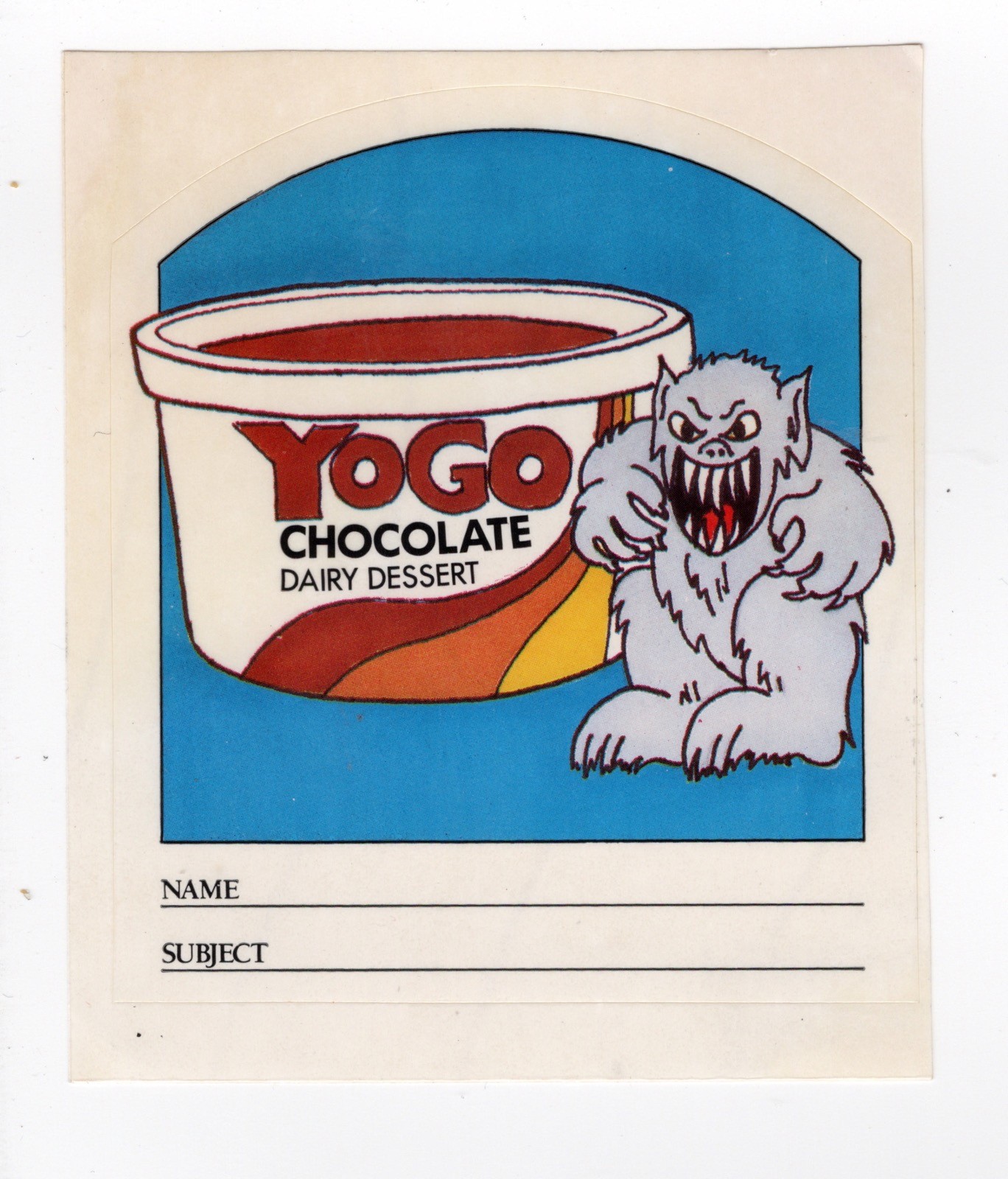 Australian Sticker 1980s Brownes Dairy Yogo Monster Chocolate Desert blue