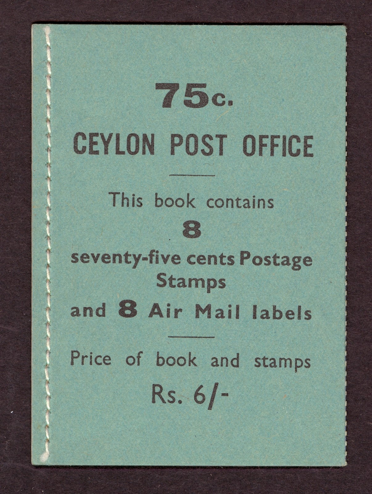 CEYLON 1950 #311 RATMALANA PLANE 75c BOOKLET PANE