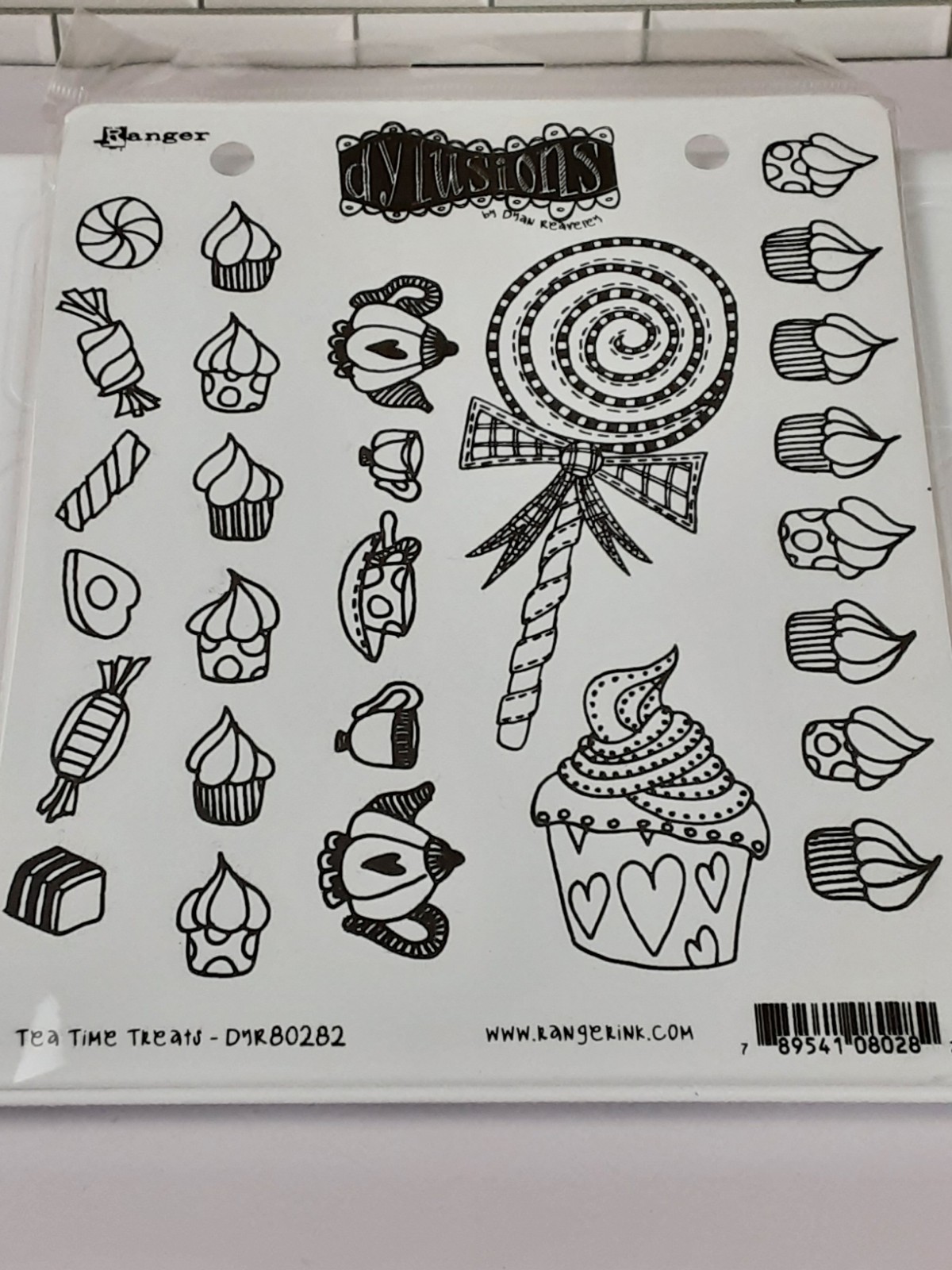 NEWA Dylusions Ranger Tea Time Treats 6 Rubber Stamps rows Of Cupcakes Teapot