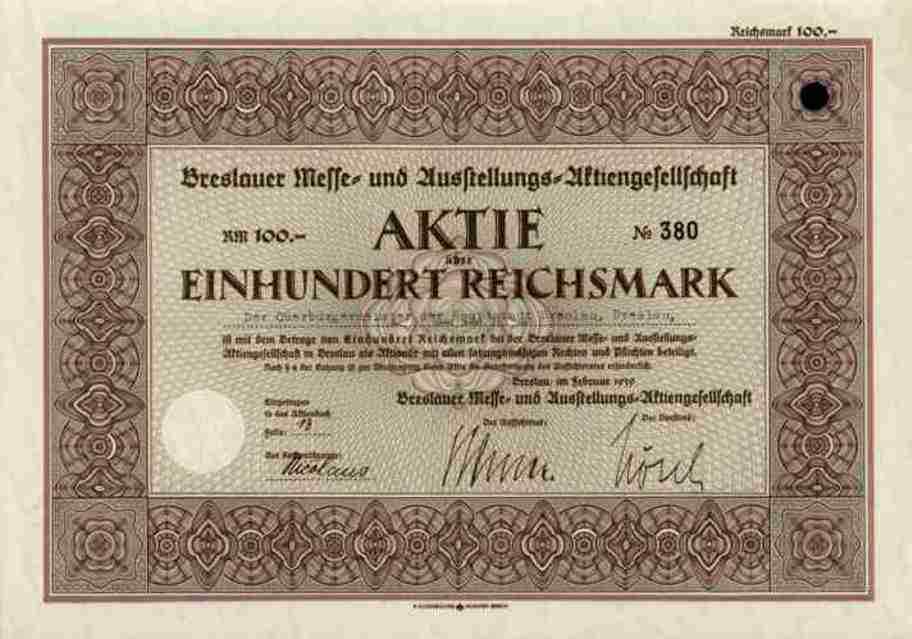 Wroclaw Fair 1939 Wroclaw Wroclaw Silesia 100 RM Hans Fridrich Waldenburg