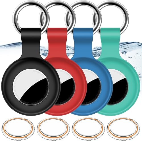 4Pack,Compatible with Airtag Holder Case with 4 Pack A0-Black+Blue+Green+Red