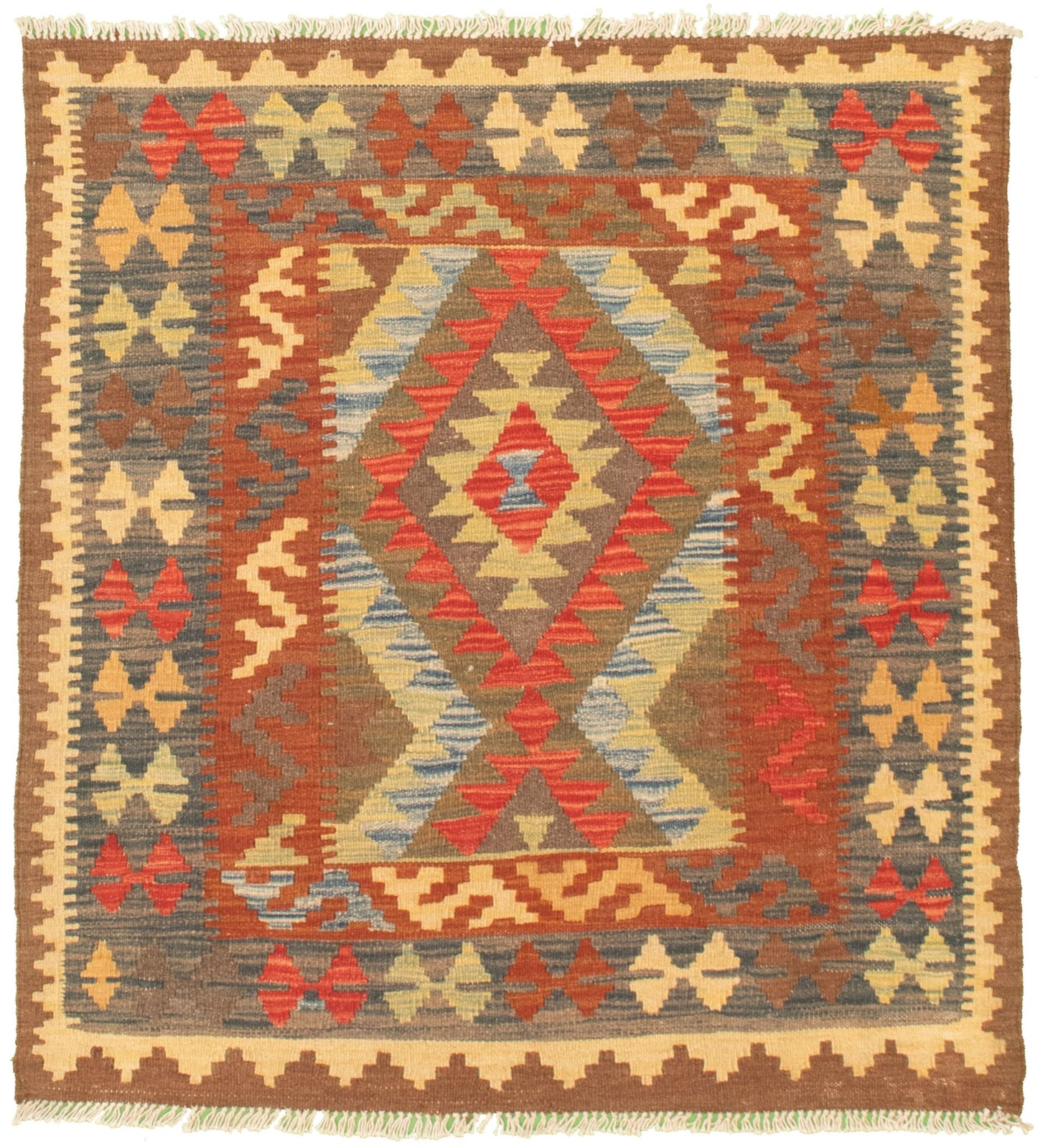 Vintage Hand Woven Turkish Carpet 3'5" x 3'7" Traditional Wool Kilim Rug