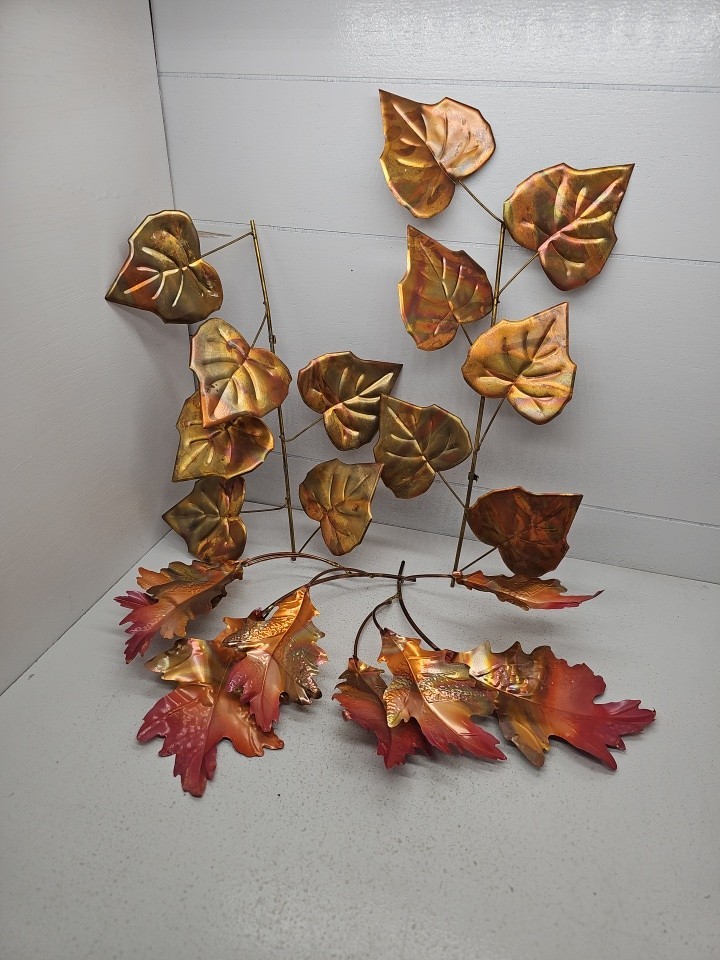 Copper Gold Mixed Metal Brass Tree Oak Leaves Wall Art Decor 4 PCS