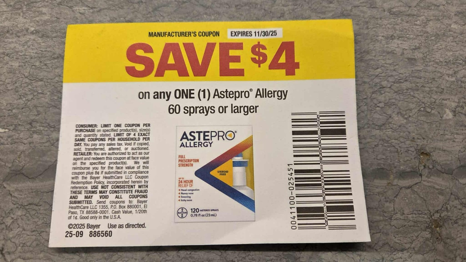 5x ASTEPRO Allergy 60 Sprays Larger Coupons - $4 Off, Up to $20 - Exp. 11/30/25