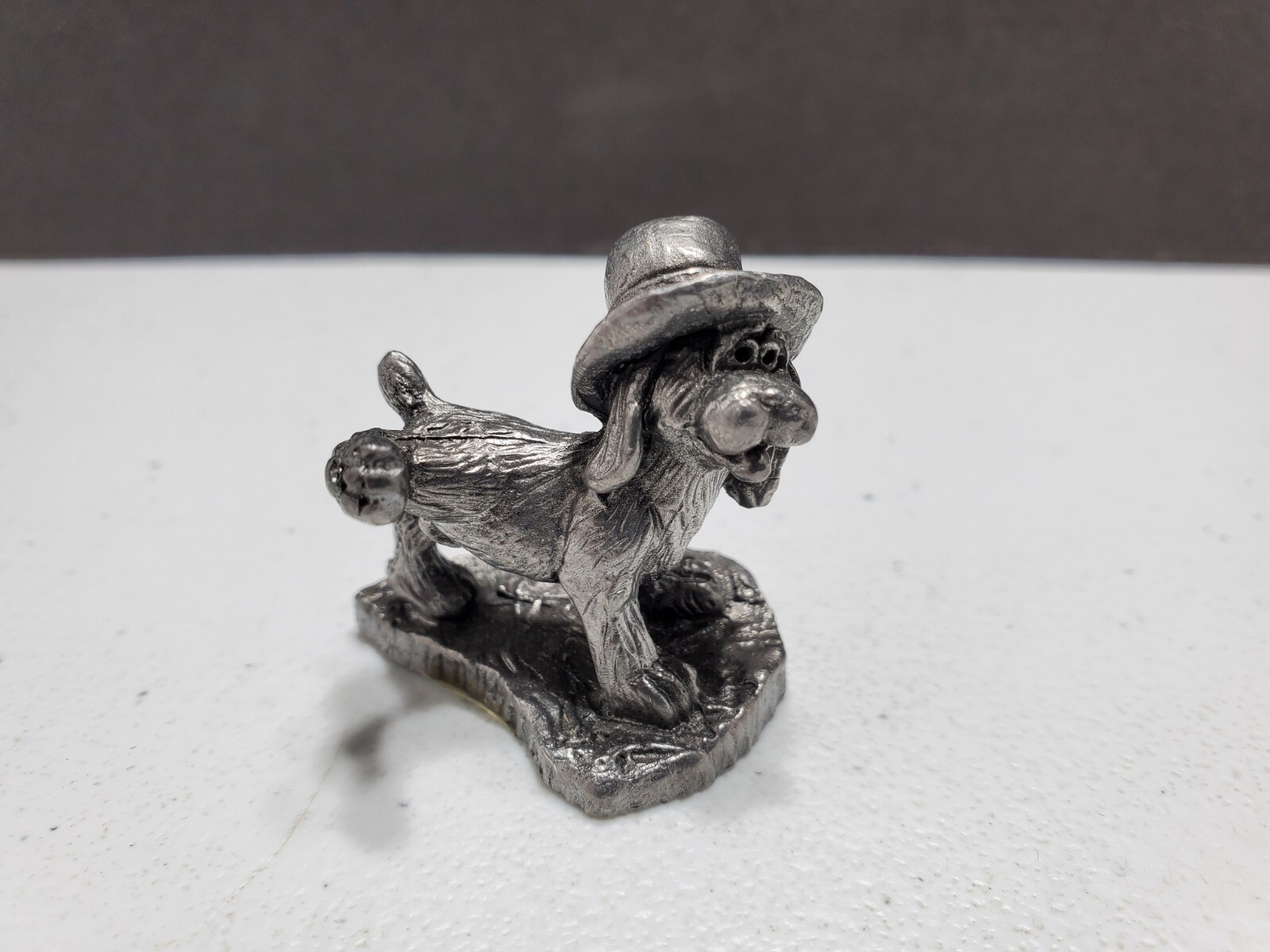Small Cute Dog with His Leg Hiked Up Pewter Figure
