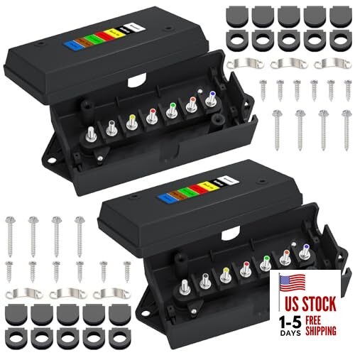  2 Pcs 7 Way Trailer Junction Box Weatherproof 7 Pin Trailer Wiring Box 7 