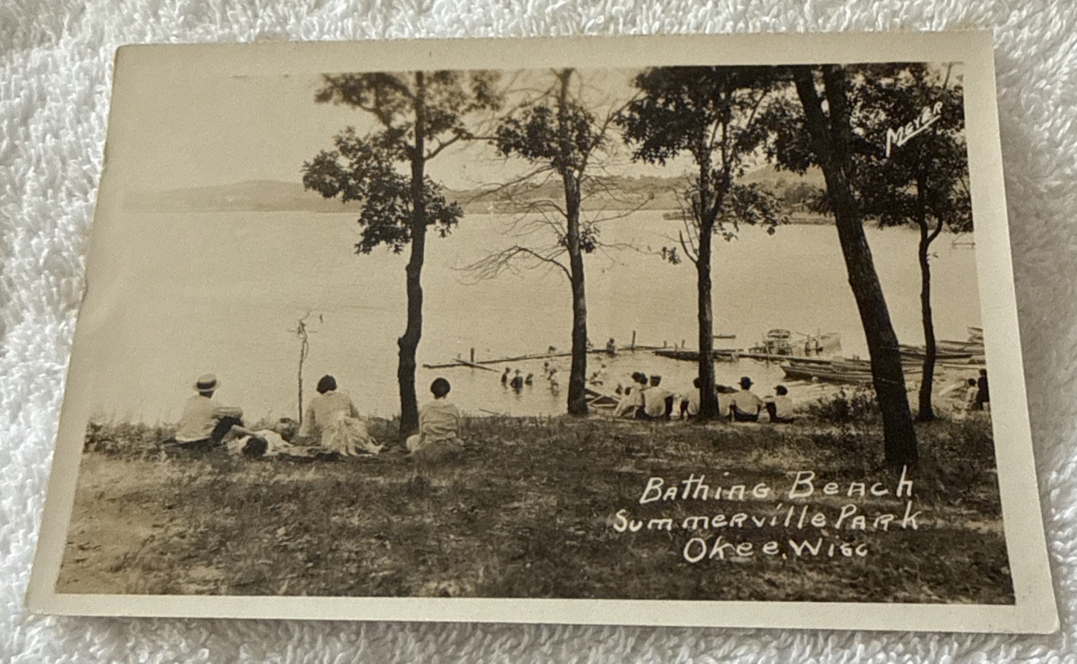 Old Postcard Bathing Beach in Summerville Park In Okee, Wisconsin ￼
