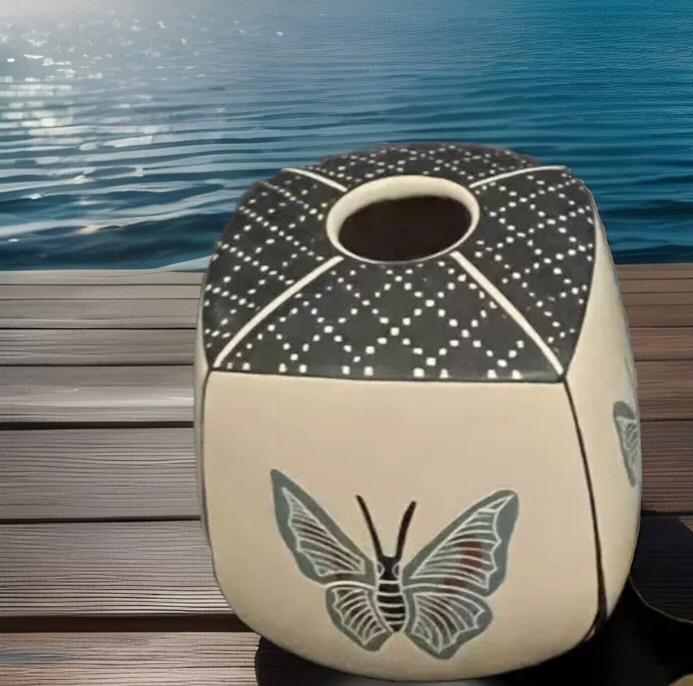 Mata Ortiz Pottery Luz Elva Gutierrez Butterfly Square Seed Pot Paquime Mexico