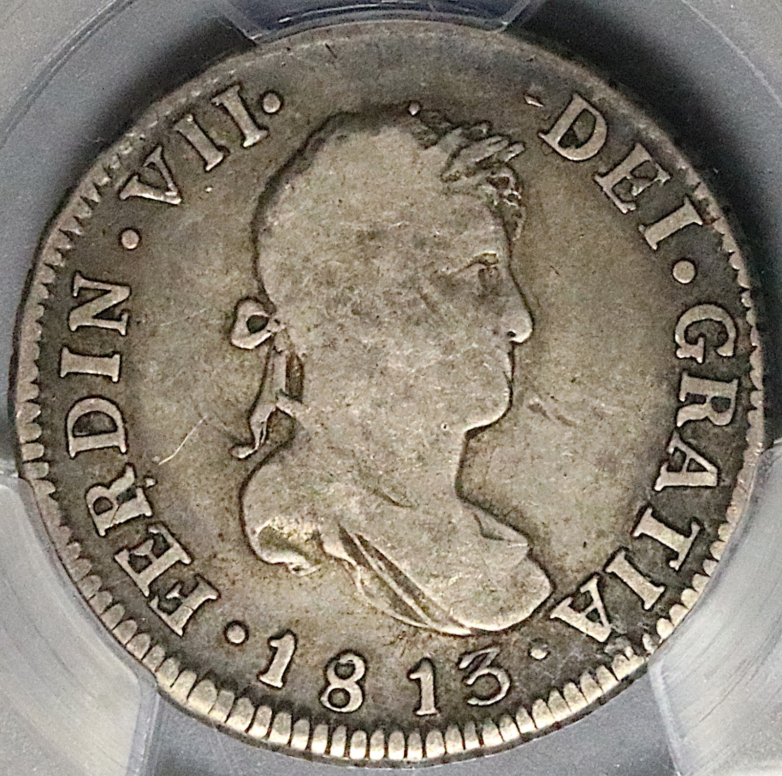 1813 PCGS F 15 Chile 2 Reales Ferdinand VII  Spain Colony Silver Coin (24091202D