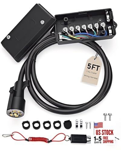 7-Way Trailer Cord with Waterproof 7-Gang Junction Box 5FT Trailer Cord And Box