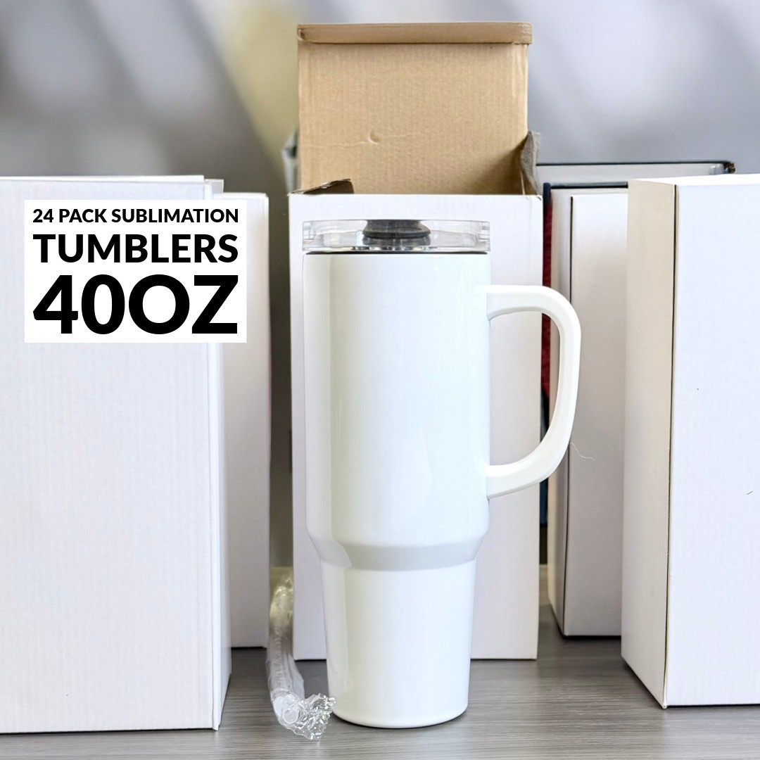 24 Pack 40oz Sublimation Tumblers w/ Handle & Straw – Bulk Liquidation