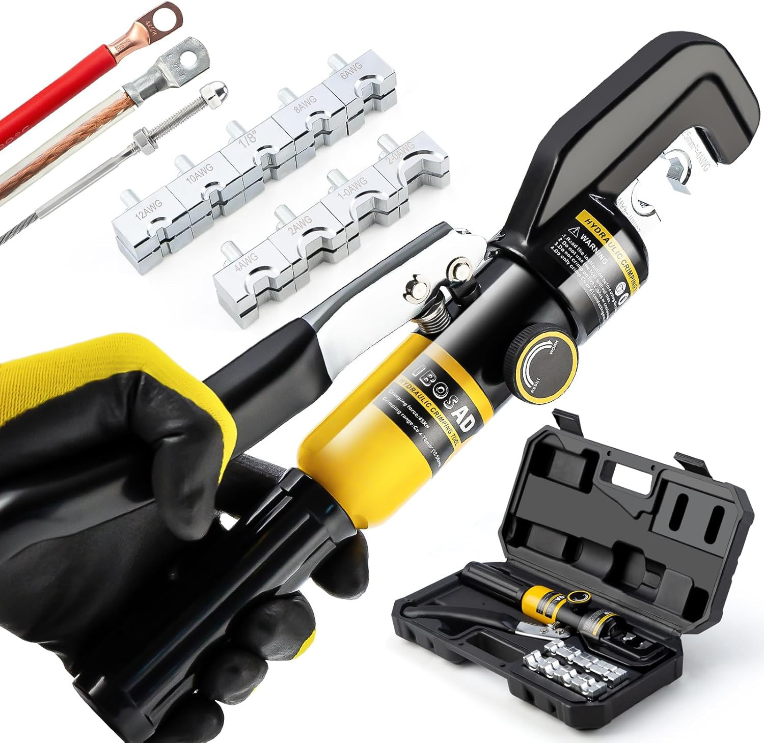 10 Tons Hydraulic Wire Battery Cable Lug Terminal Crimper Crimping Tool with 9 P