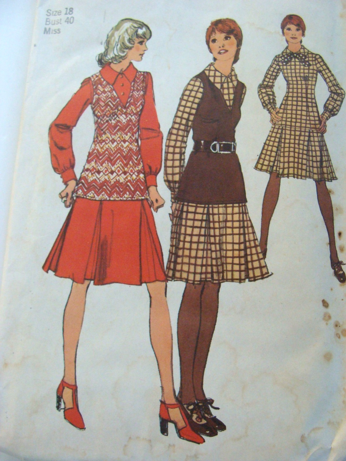 VTG Rare Simplicity 5129 Sew Pattern Sz 18 60/70’s Dress & Overlay Vest Top Boho