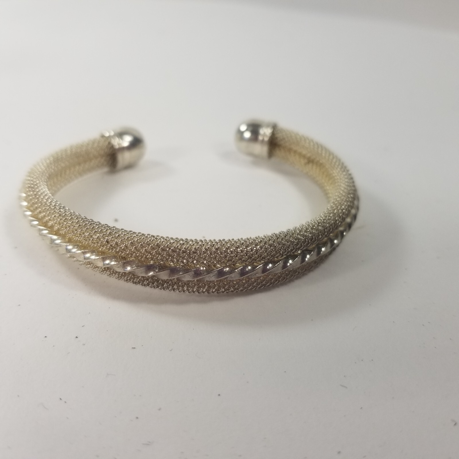 Twisted Cuff Bracelet Silver Tone Open Bangle