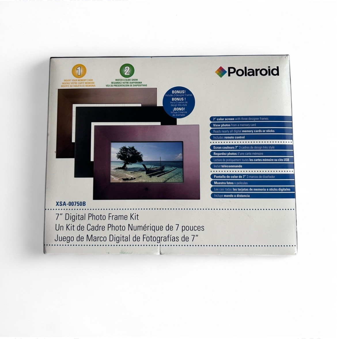 Polaroid 7" Digital Photo Frame Kit Bonus Includes 3 Designer Frames XSA-00750B