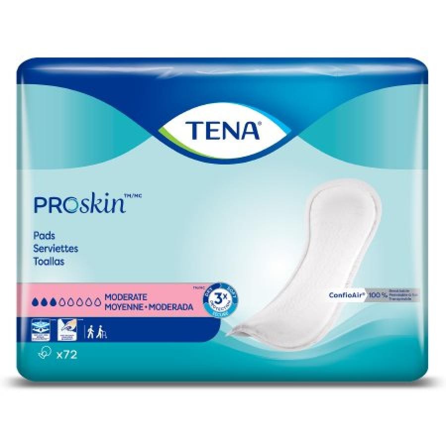 TENA ProSkin Moderate Incontinence Pad Adult Unisex 11" Long Moderate Absorb 72
