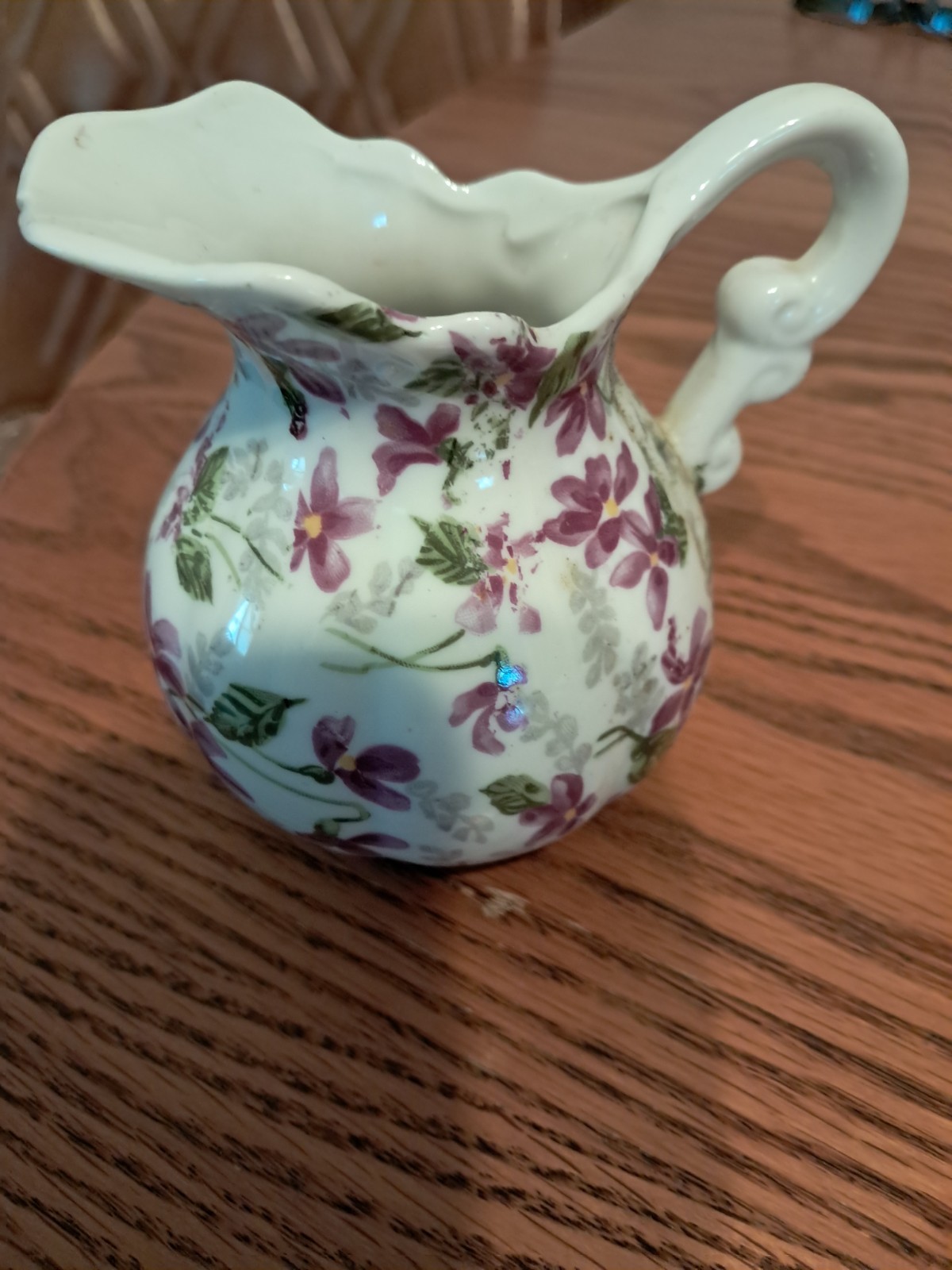 Floral Ceramic Pitcher with Handle Glossy Pottery E-4982 Decorative