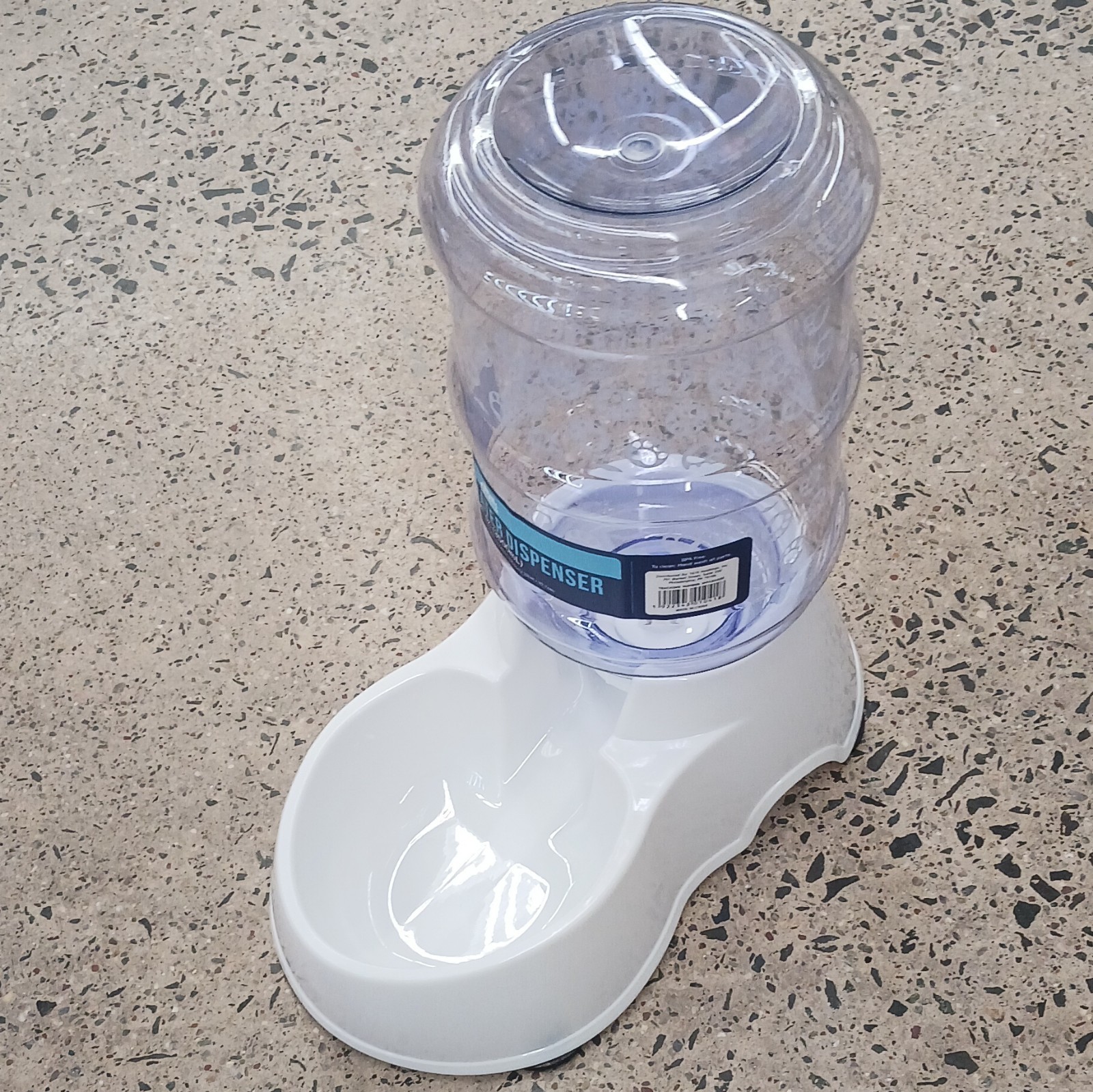 Gravity-Fed Plastic Pet Waterer Bowl, Clear & White, Single Bowl Dispenser