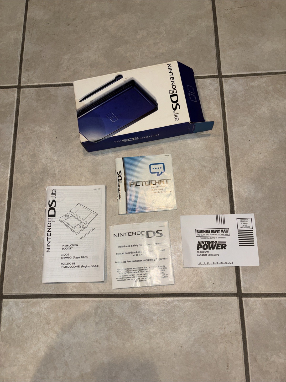 Blue Nintendo DS Lite Console BOX AND INSTRUCTION BOOK ONLY