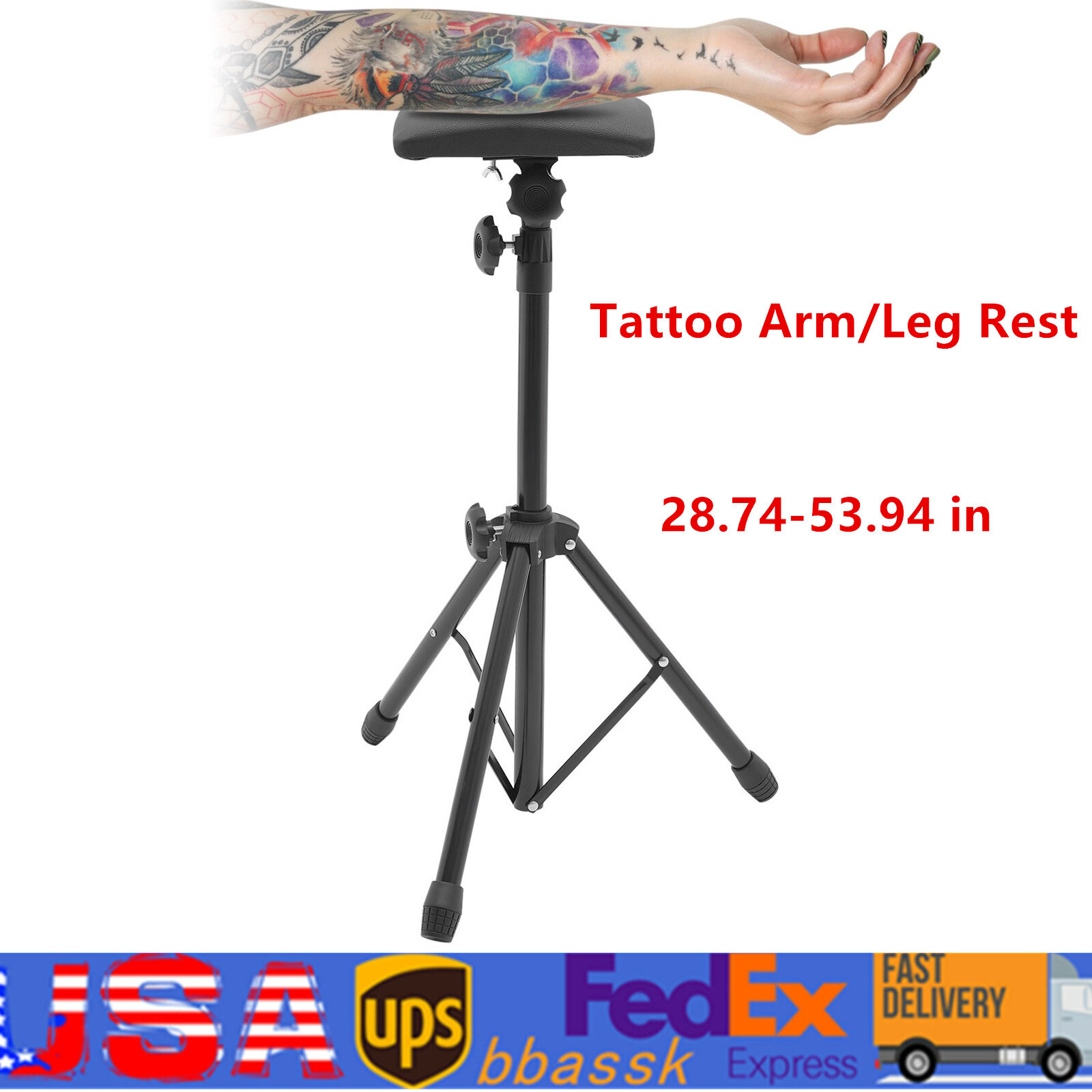 Black Heavy Duty Tattoo Armrest Adjustable Sponge Pad Arm Leg Rest Tripod Stand