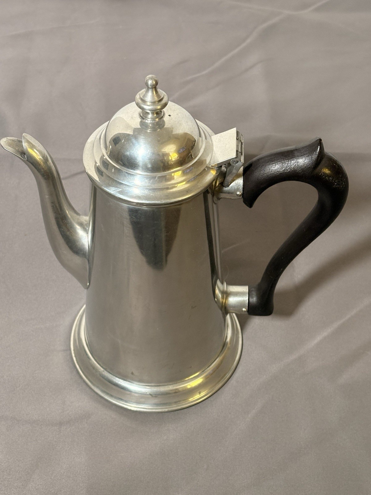 Vintage Stieff Pewter Coffee Pot ATC Shield Mark P1-16 Tea Pot Black Handle 9”