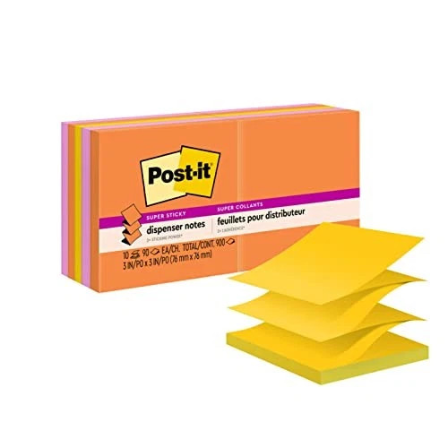 Post-it Super Sticky Pop-upNotes, 3 in x 3 in, 10 Pads, 2x the Sticking Pow