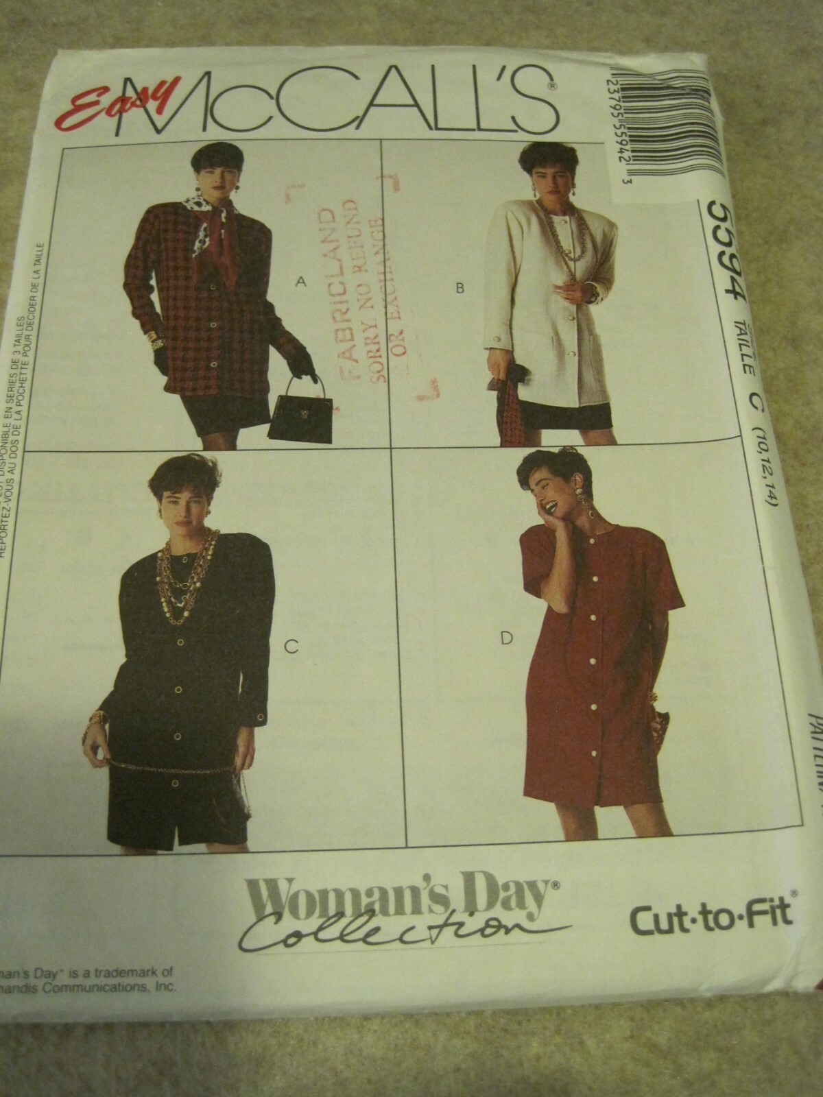 McCALL'S 5594 MISSES' DRESS Vintage Easy Sewing Pattern UNCUT