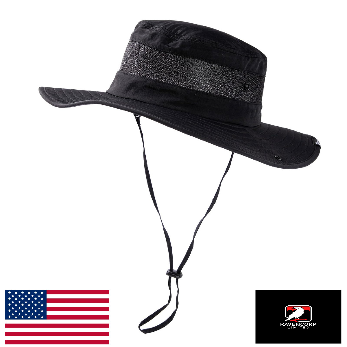 Black Mesh Bucket Sun Hat for Men - Big Head, Wide Brim, Boonie, Waterproof UPF