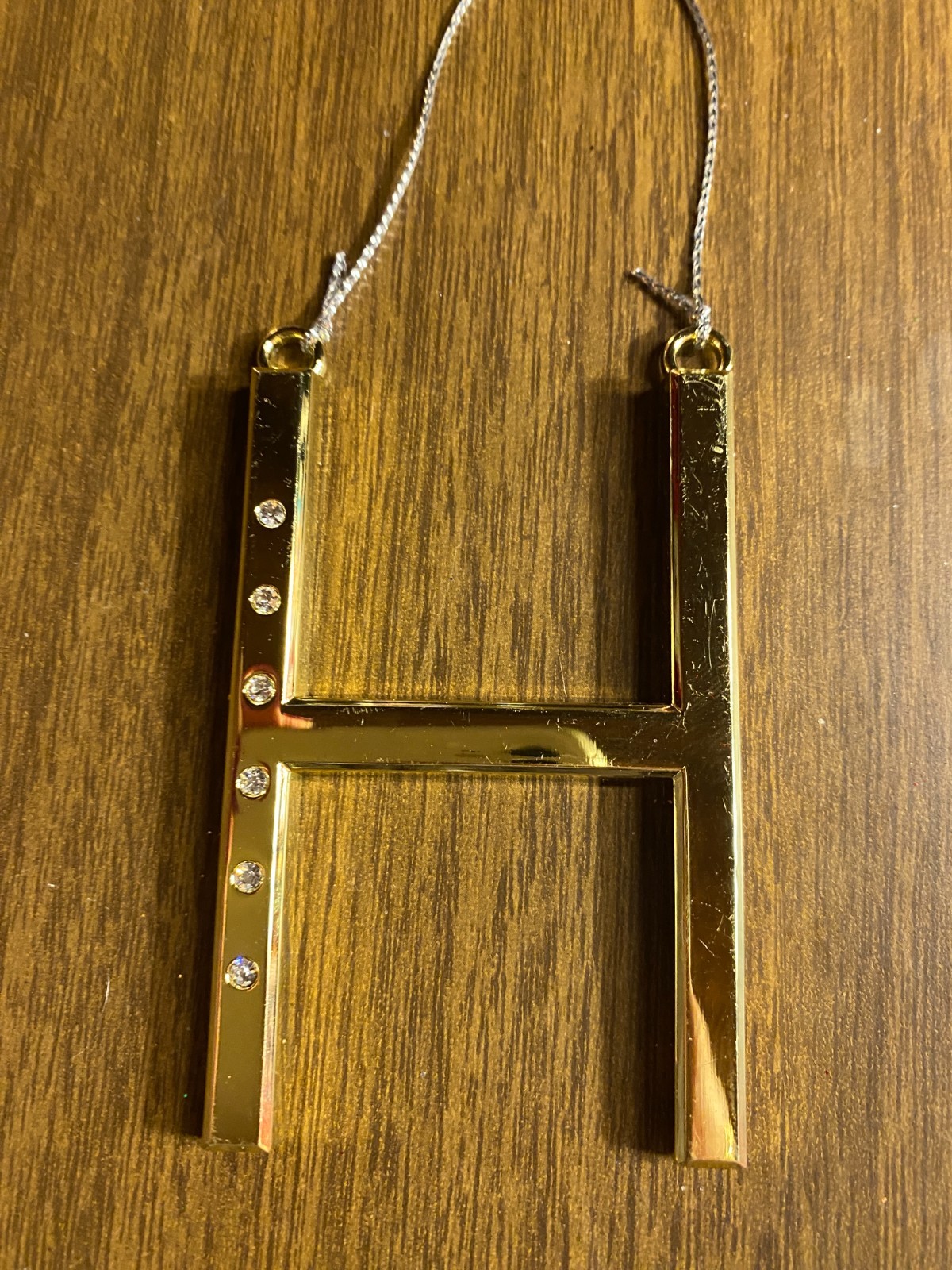 Monogram Initial Letter H Metal Gold Tone Rhinestone Christmas Ornament 3"