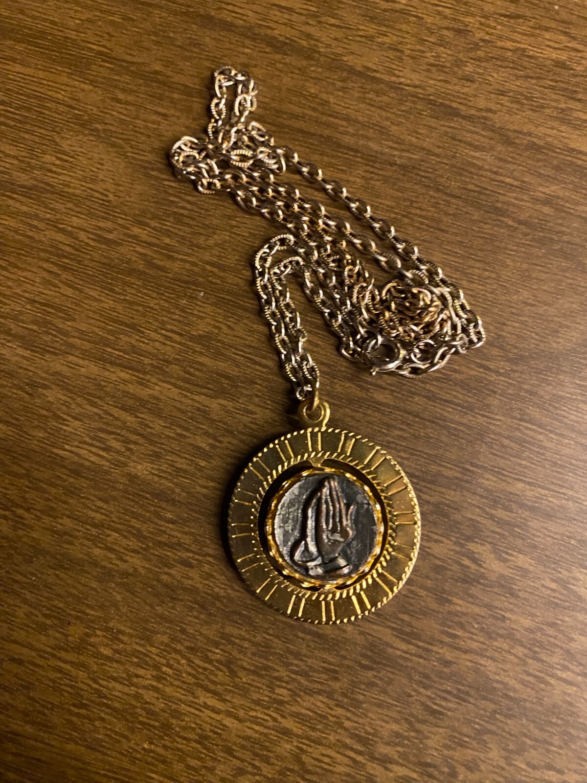 Religious Double Sided Movable Cross Jesus Hands Necklace Pendant Gold Tone